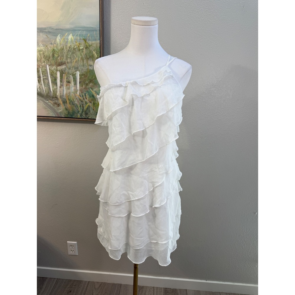 SHEIN‎ White One Shoulder Ruffle Mini Dress Open Back Bridal Shower Dress